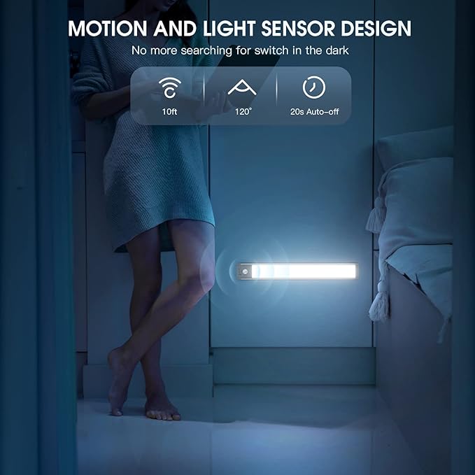 Under Cabinet Light,63 LED Rechargeable Battery Operated Motion Sensor Light Indoor, Magnetic Dimmable Closet Light, Wireless Under Counter Lights for Kitchen, One Light