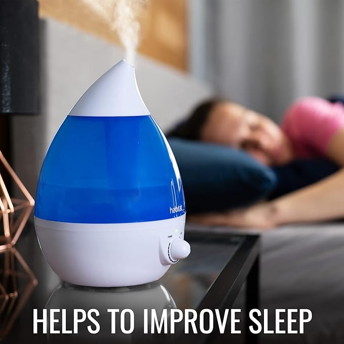Habitat Cool Mist Ultrasonic Humidifier with Large 2.5L Tank, Whisper Quiet Humidifier with LED Light for Bedroom, 24 Hours of Continuous Mist, Blue (Pack of 1)