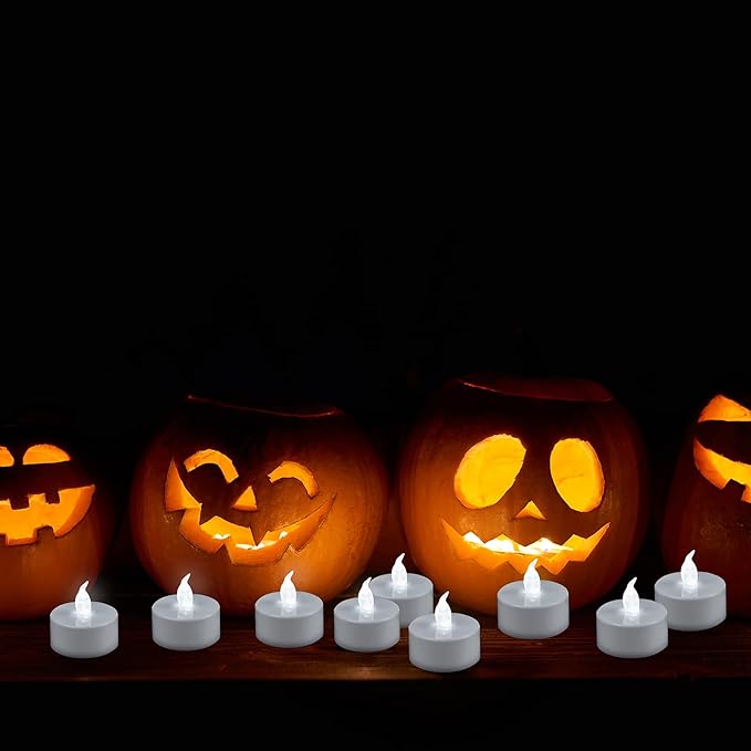 YIWER 24pcs Flameless Tea Lights Candles Realistic LED Flickering Operated Pumkin LED TeaLights Candles Long Lasting Electric Fake Candles Decoration for Party and Gifts Ideas