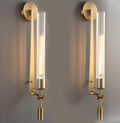 LIGHTLAND Gold Wall Sconces Set of 2, 28 Inch Modern Metal Glass Wall Light Fixture, Wall Lamp for Living Room Bedroom Hallway
