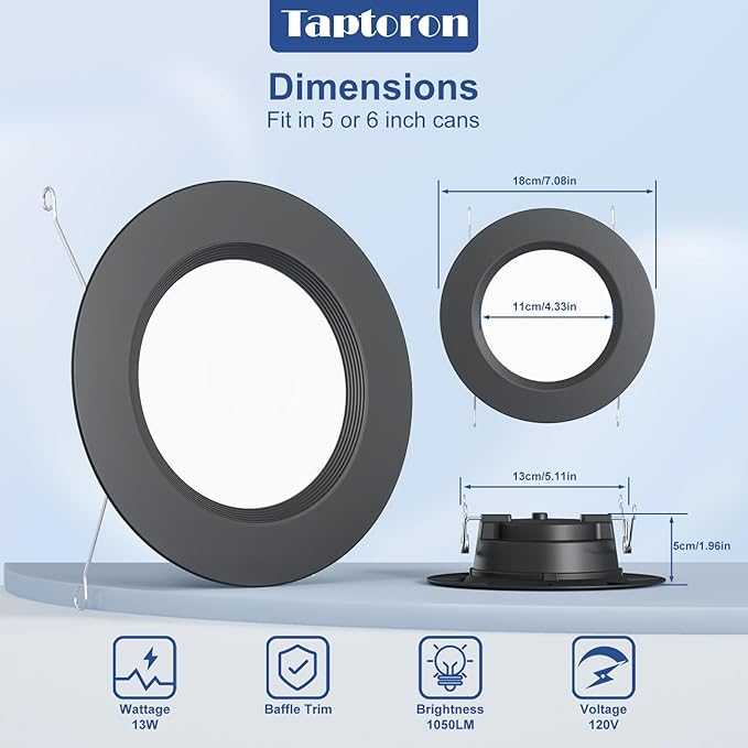 Recessed Lighting 5/6 Inch Color Changing LED Black Can Lights for Ceiling 13W 1050LM Retrofit Recessed Lights with Baffle Trim RGBCW Downlight Dimmable by Remote Control, Memory, Delayed Off, 12 Pack