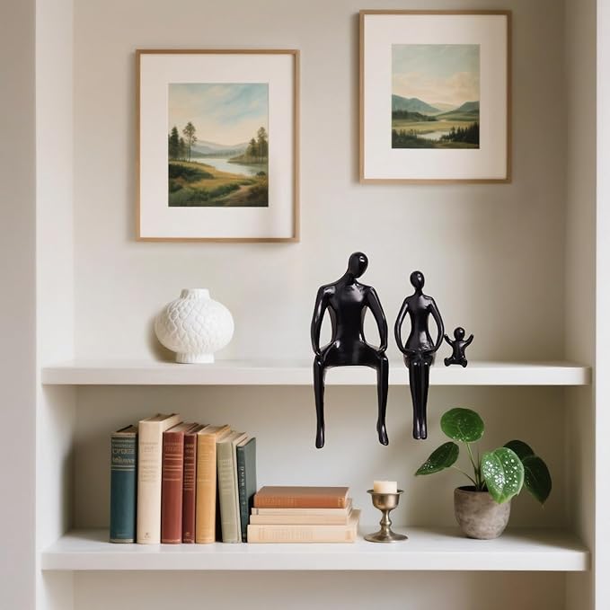 Quoowiit Black Bookshelf Decor Family Sculpture, Abstract Art Ornament Coffee Table Decor, Modern Aesthetic Family Figurine Decoration for Home Office Shelf Table Desk Living Room Set of 3