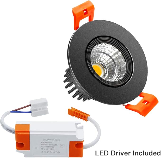 LightingWill 2inch LED Dimmable Downlight, 3W COB Recessed Ceiling Light, Warm White 3000K-3500K, CRI80, 25W Halogen Bulbs Equivalent, Black (4Pack)