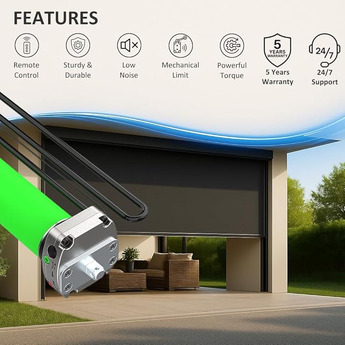 Remote Control DC24V Motorized Roller Shade Motor with Manual Override, 45mm Brushless Electric Awning Motor for Windproof Shades, High Torque Tubular Motor (50 N.m for Φ50mm（2") Groove Tube
