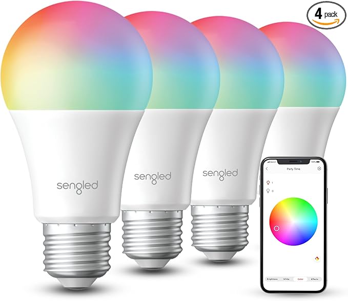 Sengled Dual Mode Smart Light Bulbs with Remote & App Control, Color Changing Bulbs, RGBW LED Light Bulbs 2700K-6500K Dimmable, 60W, Local Group Control (4P No Remote, No Support Alexa & Google)