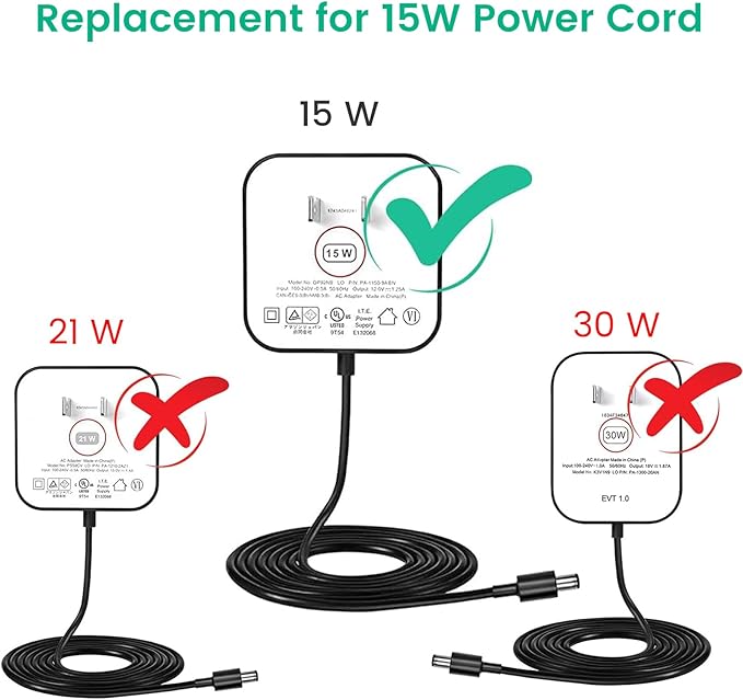 15W Power Cord Replacement for Alexa Echo Dot 3rd / 4th Gen, Echo Show 5 1st / 2nd Gen, Dot with Clock, Fire TV Cube, DC Charger Adapter with 5ft Cable