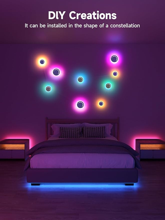 Smart Wall Light, 9-Piece LED DIY Constellation Light, Led Strip Lights, RGB Color Changing, App & Remote Control, Music Sync, Ambient Lighting for Bedroom, Living Room, Gaming, and Home Decor