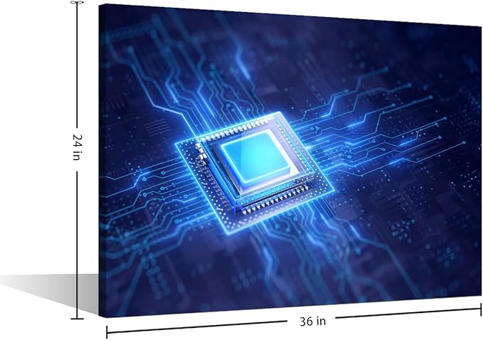 TUMOVO 1 Piece Canvas Wall Art AI Paintings CPU Concept Prints on Canvas Futuristic CPU Modern Artwork Pictures for Living Room Bedroom Digital Art Wall Decor Giclee Framed Ready to Hang, 36x24in