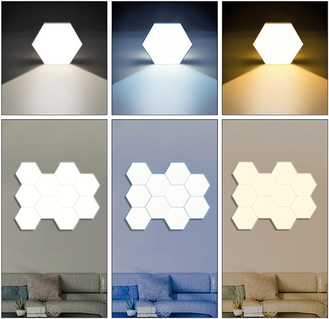 Jectse Hexagon Lights, Smart LED Wall Lights Touch Control Hexagon Light Panels with USB Cable, Hexagon LED Lights Gaming Lights for Home Decor (3 Colors)