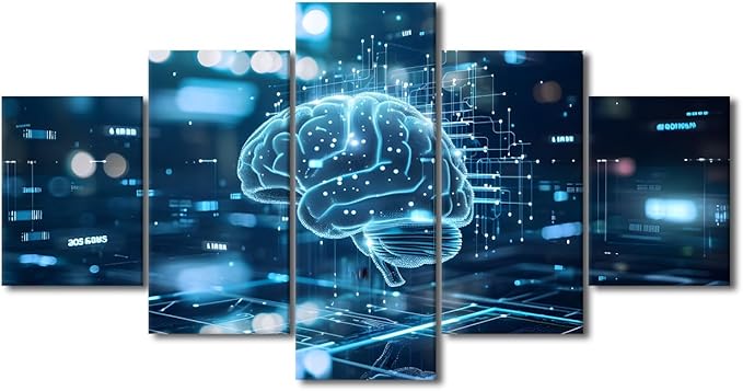 TUMOVO 5 Panel Digital Brain Canvas Printing Wall Art House Decoration for Wall Art Work for Wall Decor Living Room Neural Network Pictures for Bedroom Wall Decor Poster and Prints 60" Wx32 H
