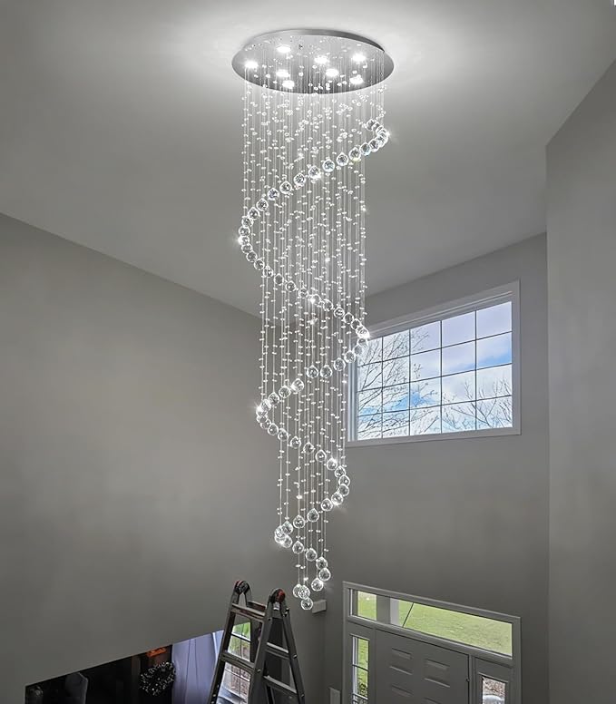 W24 x H78 Inches Crystal Glam Chandelier Long Light Chandeliers with Dimmable Light Bulbs Silver High Ceiling Pendants Light Fixtures for Foyer Entryway Living Room Stair
