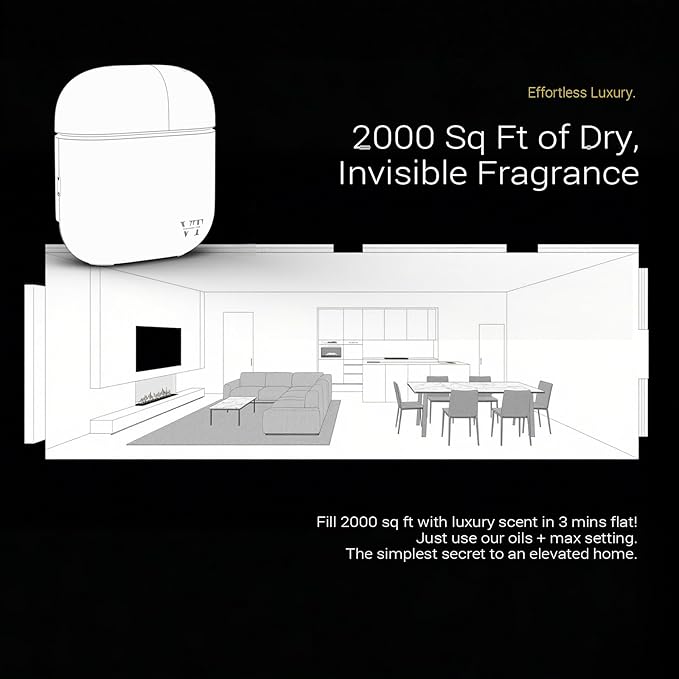 Waterless Essential Oil Diffuser Suit for 2000 Sq. Ft Includes 2 Premium Oils Room Home Hotel Office, Machine with Bluetooth App, Powerful Nanotechnology System Powered by Battery or Adapter