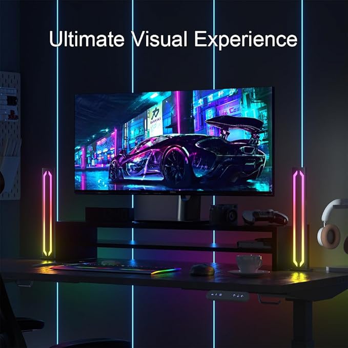 Smart LED RGB Ultra Slim Lamps, Metal Aluminium Housing with App Control and Music Sync Rhythm Mode, Warm Mood Lighting for Desktop Gaming, PC, TV, Room Decoration