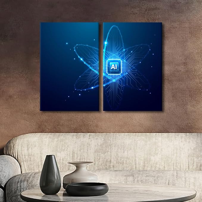TUMOVO 3 Pieces Wall Art CPU Processor on Canvas Art AI Intelligence Paintings Home Decor Modern Pictures Artwork Picture Giclee Print for Modern Home Decoration, 24" Wx16 H