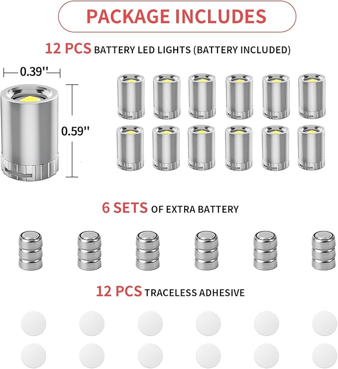 12 Pack Mini LED Lights, Red Light Small LED Lights Battery Powered for Crafts, Tiny Miniature Spotlights, Wireless Dollhouse Light for Displays, Party,Wedding,Halloween Decorations