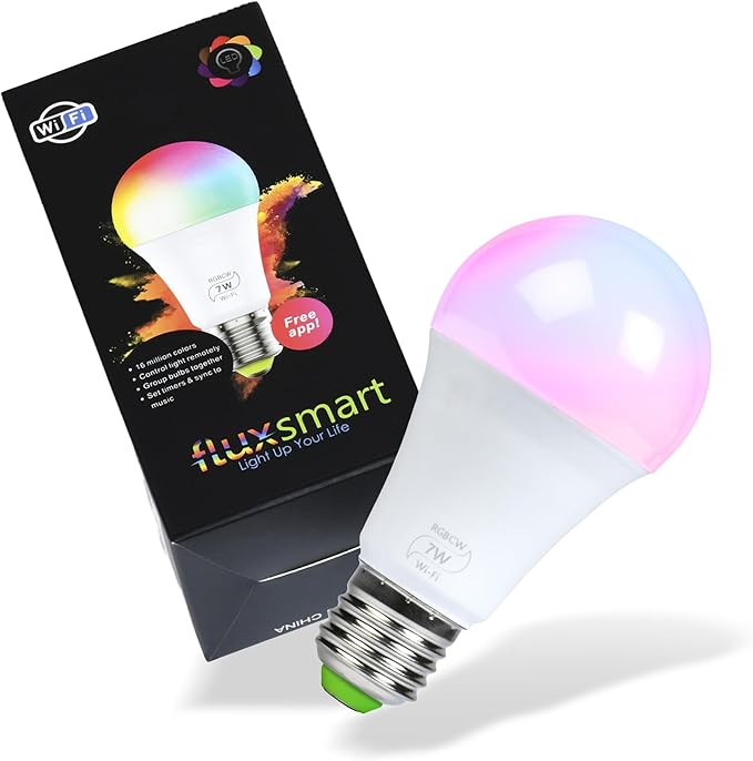 Flux WiFi Smart LED Light Bulb - Compatible with Alexa, Google Home Assistant & IFTTT - Smartphone Controlled Multicolored Color Changing Lights - Sunrise Wake Up Light & Dimmable Night Light
