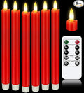 KSWING Upgraded Real Wax LED Flameless Red Taper Candles with Remote, 6 PCS Candlesticks Battery Operated 3D Flickering - 9.6" Long Realistic Fake Candle Sticks for Home/Wedding/Fireplace Xmas Decor