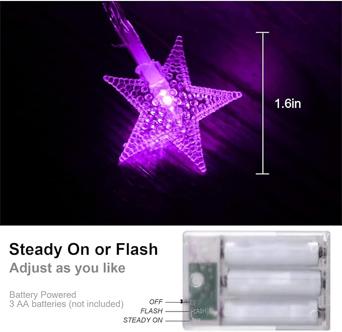 ITICdecor Star Lights 15 FT 30 LED Battery Operated Indoor&Outdoor Twinkle Fairy String Lights for Xmas Tree (Purple)