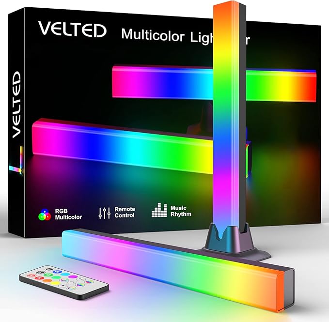 RGB Light Bar, Music Sync RGB IC LED Lights Bars, USB Powered Ambient Lighting, Remote Control Color Changing Gaming TV Backlight, 8 Dynamic Modes for PC Room Monitor Desk
