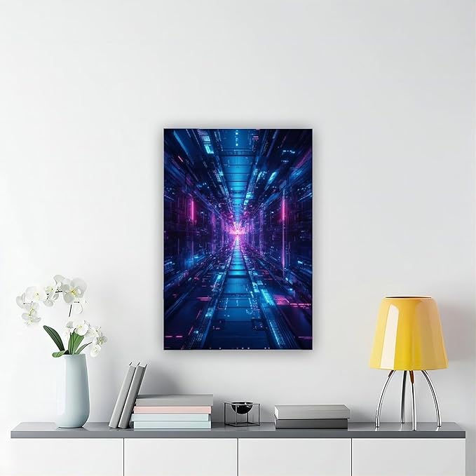 XAHOR High-Tech Digital Abstract Wall Art – Glowing Geometric Canvas Print – Minimalist Futuristic Aesthetic Home Decor Canvas Posters Wall Art Bedroom Office Room Decor Gift 20x30inch(50x75cm)