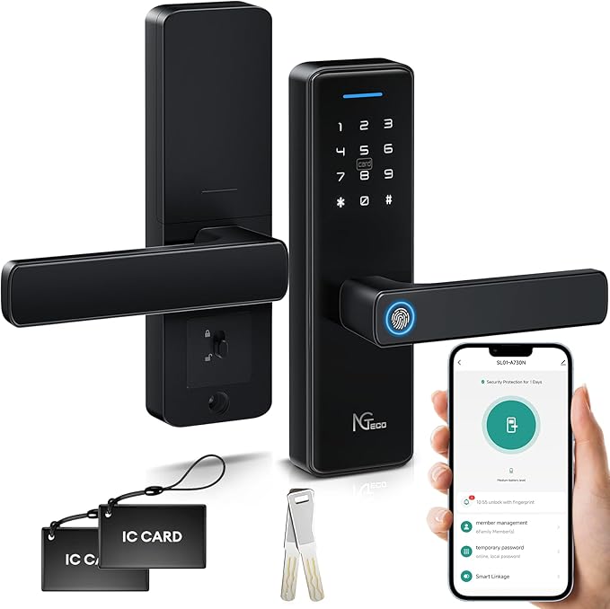NGTeco Smart Door Lock with Lever Handle, Wi-Fi Keyless Entry Fingerprint Deadbolt, App Control & Touchscreen Keypad for Front Door