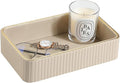 Desk Organizer Tray, PU Leather Nightstand Organizer Perfume Valet Tray for Men Women, Decorative Vanity Trays Trinket Dish Key Bowl for Entryway Table (Beige, Small)