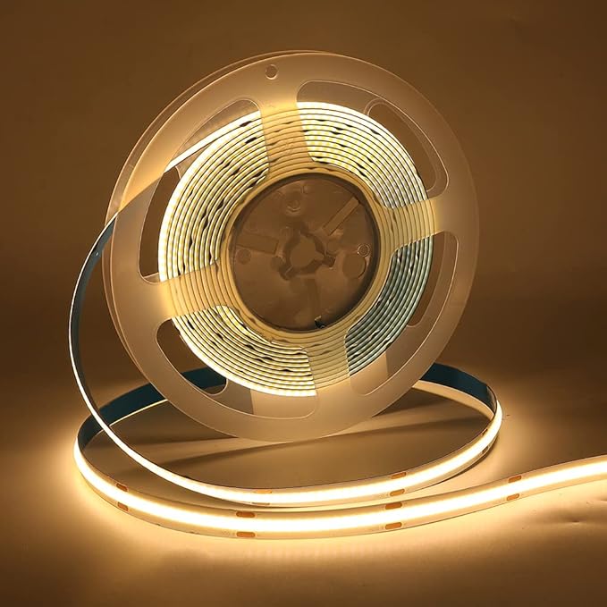 Cob Led Strip Lights, 5 Meters/16.4 FT Long 8MM/ 0.32 Inch Wide 5V LED COB Light High Density 320LEDs/m Flexible LED Lamp Tape Home Decoration, Warm White, USB Plug Without Dimmer