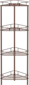 HuggieGems 4 Tier Floor Standing Corner Shower Caddy Organizer Shelf with Hooks, Bathroom Shelves Stand Rack, Coffee