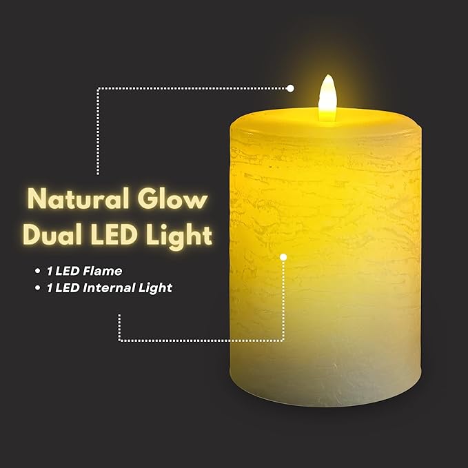 LumiPur Signature Collection Natural Glow Flickering Flameless 4 Pack LED Wax Pillar Candle (4 Pack 3.5" x 5", Linen White)
