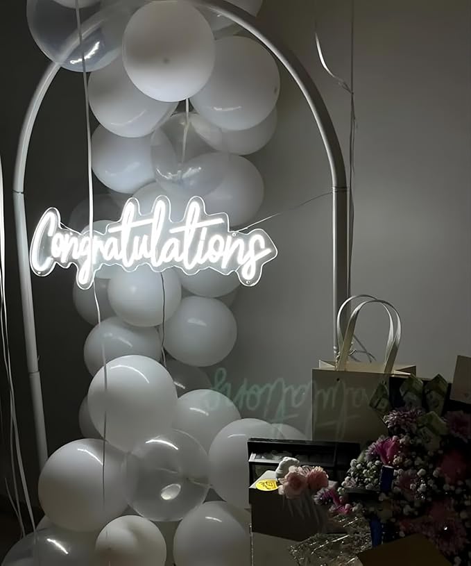 Congratulations LED Neon Signs for Wall Decor Neon Wall Art Acrylic LED Lights with Hanging Chain Light Up for Bedroom Decor Graduation Bar Pub Wedding Party 5V USB Powered Dimmable