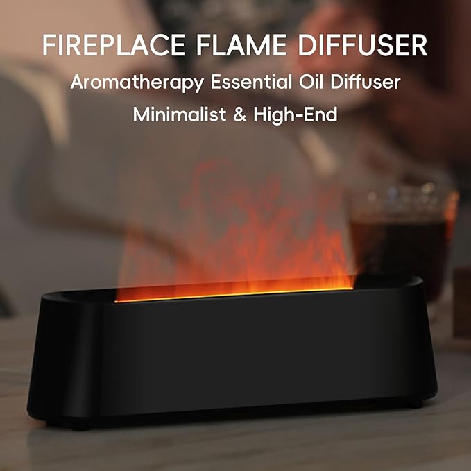 Essential Oil Diffuser, Fireplace Flame Fire Oil Diffuser, 250ml Cool Mist Aromatherapy Humidifier, Scent Diffuser with 7 Colors Light, Remote Control, Timer & Auto-Off for Home, Room (Black)