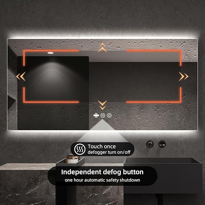 66 x 36 LED Bathroom Vanity Mirror, 3 Colors Top & Bottom Backlit Mirror Bathroom with Motion Sensor, Stepless Dimmable Wall Mirror with Lights, Anti-Fog, Rectangular, UL-Listed