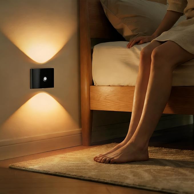 2 Pack Motion Sensor Wall Light, Rechargeable Wall Sconce with 3 Color Temperatures and Brightness Adjustable, Wireless Magnetic Mount for Bedroom, Stair, Hallway, Closet (Black)