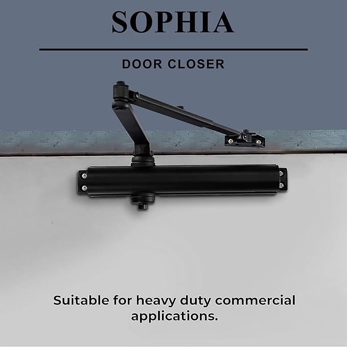 SOPHIA Door Closer Commercial Grade 1, Automatic Door Closer Heavy Duty, Fully Adjustable for 44-330LBS Doors, Auto Door Closure High Traffic Areas - ADA Compliant & UL Listed, Matte Black, DK8000