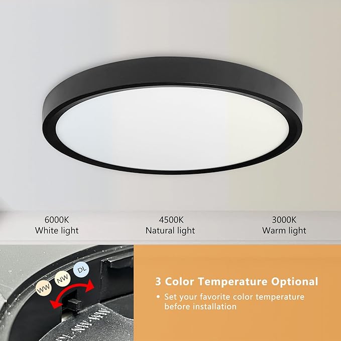 12PK 12 Inch LED Flush Mount Ceiling Light, 24W, 2520LM, 3000K/4000K/6000K CCT Selectable Super Slim LED Ceiling Light, Close to Ceiling Round Flat Panel Light for Hallway, Bedroom,Kitchen ect