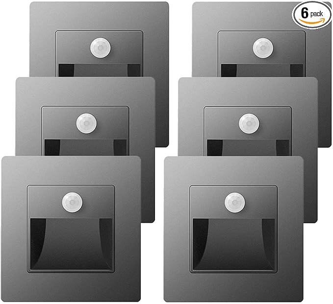 6 Pack LED Motion Sensor Night Light Infrared Human Body Induction Lamp, Recessed Stair Lights Indoor, Night for Hallway, Stairway, Bathroom, Bedroom, Kitchen