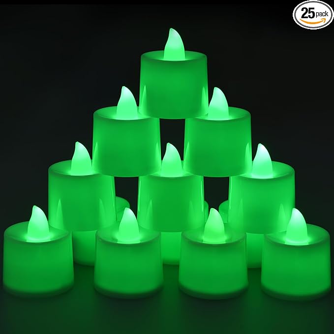 KOABY 25 Pack Flameless Votive Candles, Last 8H+, Green Light, No Timer No Flickering