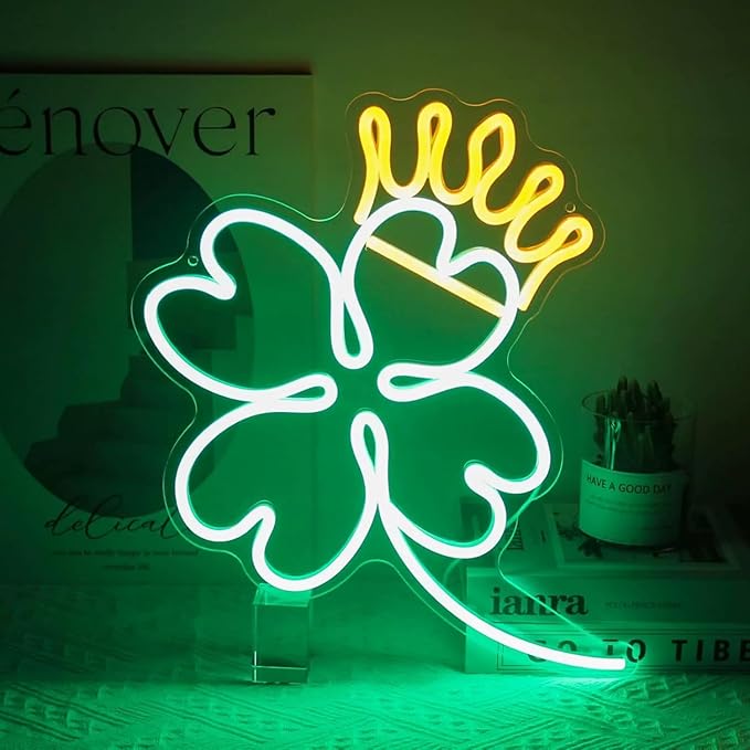 Clover Neon Sign for Wall Decor Dimmable Pink Neon LED Lights Signs for Bar Man Cave Neon Light Up Signs for Bedroom Pub Bar Accessories Decorations Aesthetic Birthday Neon Sign Gifts