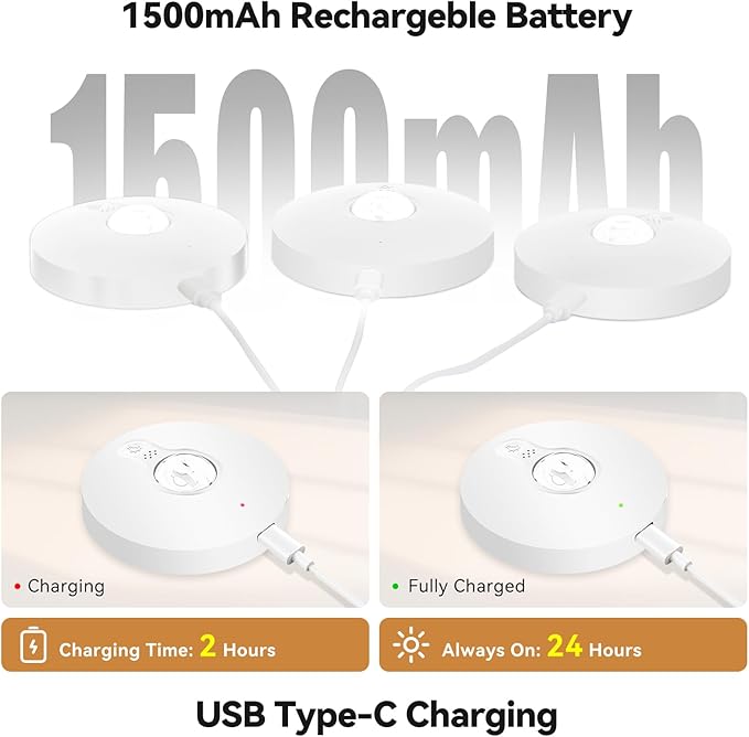 Rechargeable Puck Lights with Remote, 3 Pack Magnetic Under Cabinet Lighting, 1500mAh Battery Operated LED Tap Lights with Dimmer & Timmer for Kitchen, Closet, Shelf - 3 Color Temps & 12 RGB, White