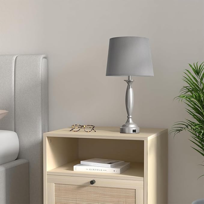 25.5" Lamps for Bedrooms Set of 2 - Touch Bedside Lamp with USB C+A, 3 Way Dimmable Nightstand Lamps with USB Port, Brushed Nickel Table Lamp for Living Room Bed Side End Table（bulbs included）