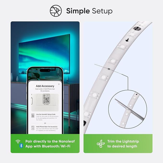 Nanoleaf Essentials Matter Bluetooth & WiFi Smart Multicolor LED Lightstrip 200" Smarter Kit (5m) - RGB & Whites, Controller, App & Voice Control (Works with Apple Home, Google Home)