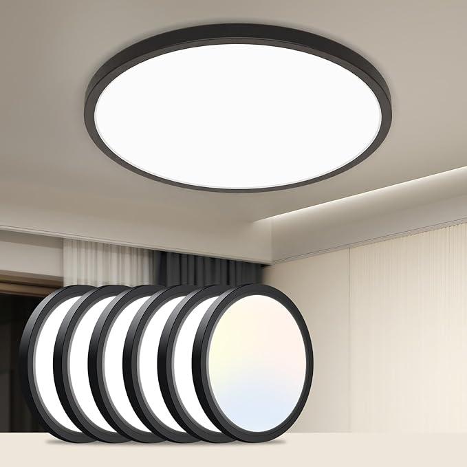 slochi 6Pack LED Flush Mount Ceiling Light Fixture, 9 Inch Light Fixture, 3000K-4000K-6500K Round Flat Bedroom Lights, Closet Round Surface for Bathroom Laundry Bedroom Hallway