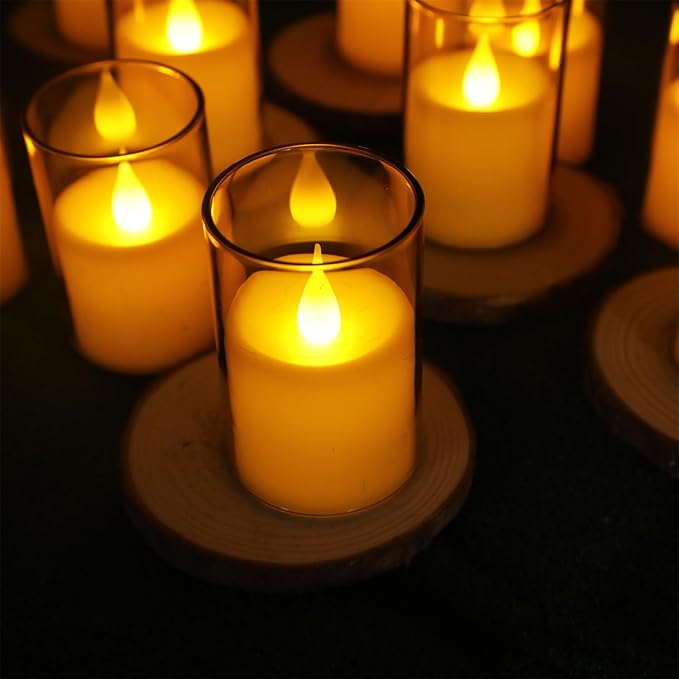 Topstone LED Pillar Candles with Remote Control - 3" x 2" Flameless Battery Operated Candles,Timer & Dimmer, Warm Yellow Flickering Light for Home Decor, Wedding, Centerpiece (12 Pack)