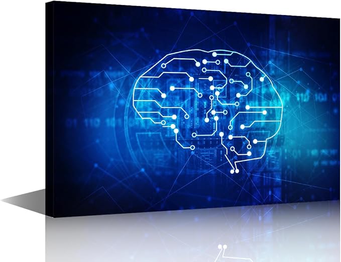TUMOVO Canvas Wall Art for Living Room CPU Concept Large Wall Art Modern Artwork Artificial Intelligence Concept Contemporary Home Decor Ready to Hang for Bedroom Office 36x24in
