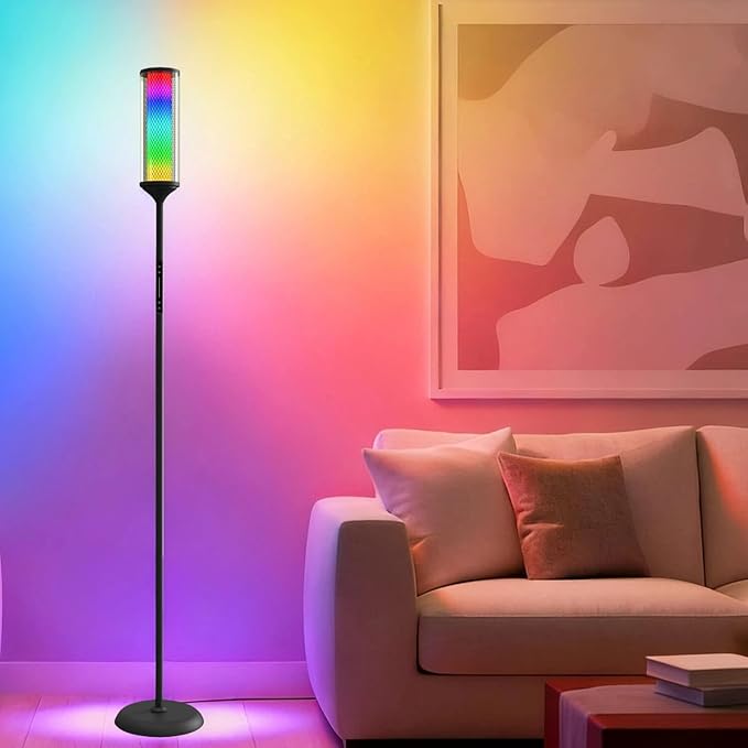 JOOFO RGB Smart Floor Lamp with Remote and Touch Control, Color Changing LED Standing Lamp with Music Sync and Dimming for Bedroom and Living Room