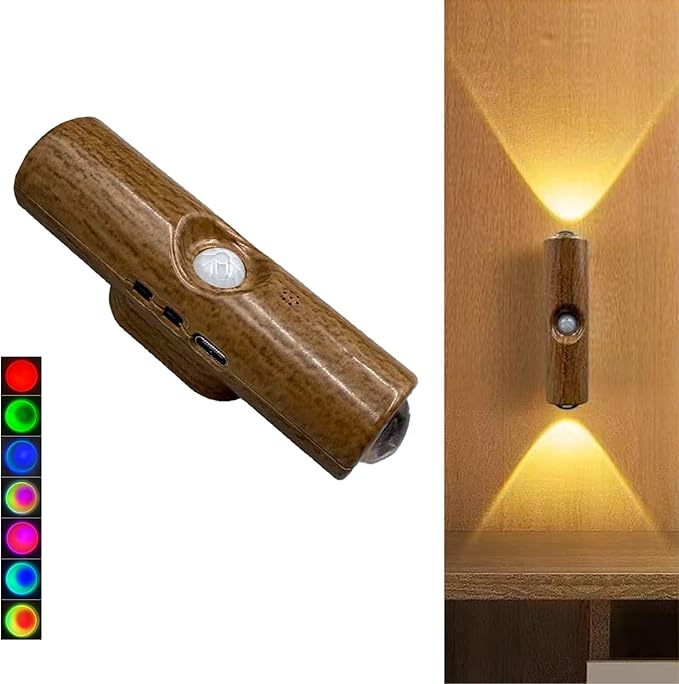 Motion Sensor Wall Lamp - Smart Indoor Night Light Wall Light, Stair Light Rechargeable Sensor Bathroom Light for Bathroom, Bedroom, Living Room, and Courtyard (Grain, 7 Colors)