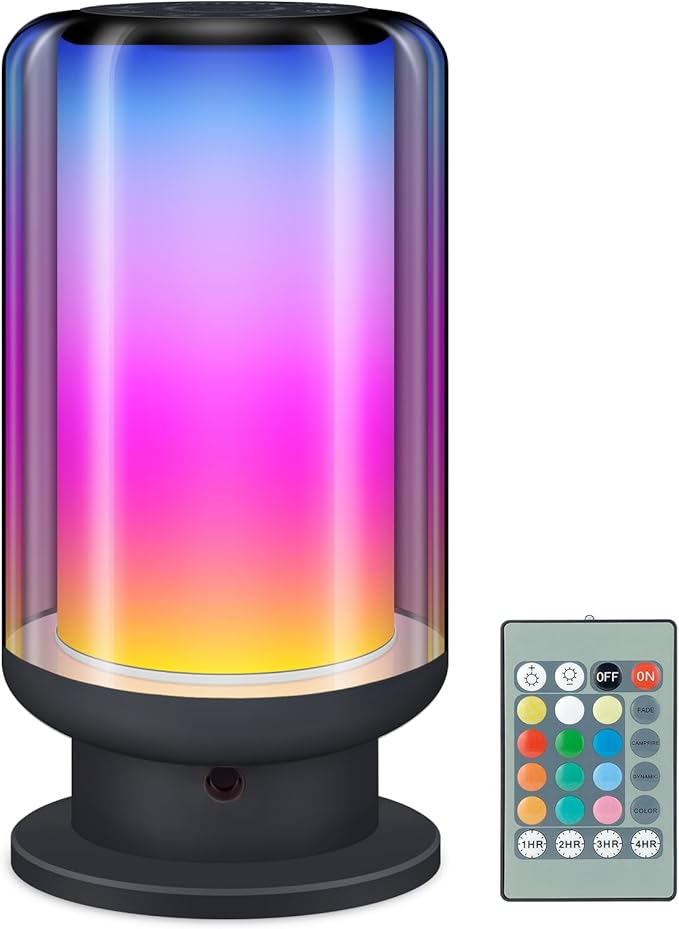 LED Color Changing Table Lamps, Dimmable Bedside Lamp with Remote, Plug in Desk Light Bedroom Lamp for Living Room-Black