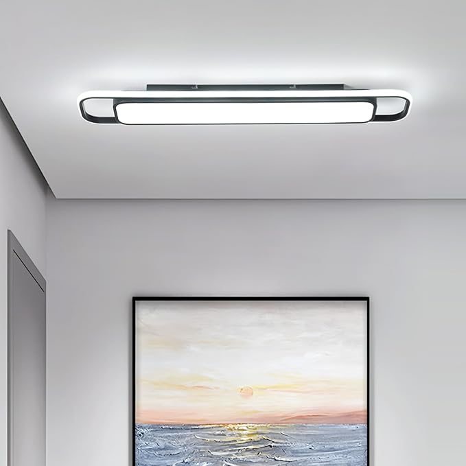 Modern LED Ceiling Lighting, 70W 6000K Black Linear Flush Mount Light Fixture, 39.4'' Low Profile Lights Fixture Long LED Ceiling Lamp for Kitchen Bedroom Living Room Hallway (Cool White)