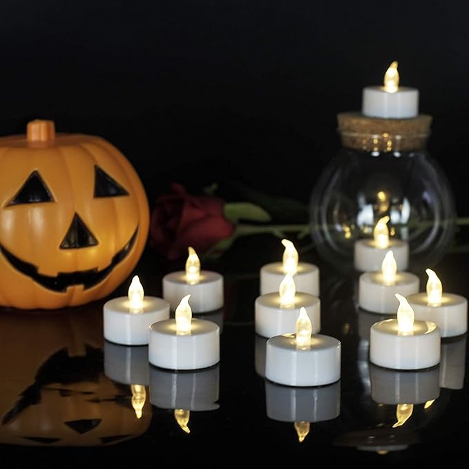 LED Tea Lights Flameless Candles: Battery Operated Bulk 100-Pack Realistic and Bright Flickering Long Lasting 200 Hours Electric Tealight Candles for Home Decor Halloween Christmas Wedding (White)
