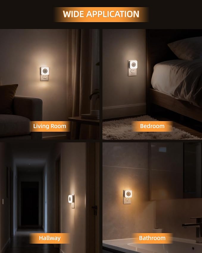 6-Pack LED Night Lights Plug into Wall,Bright Nightlight Auto-On/Off and Dimmable,0.5W Plug in Socket Night Light,Smart Sensor,Daylight White,for Adults Kids Bedroom Bathroom Hallway Kitchen Decor (6)